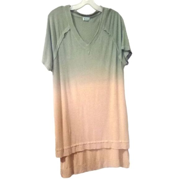 POL green/peach ombre high low V neck cover up dress tunic size S - Picture 2 of 6